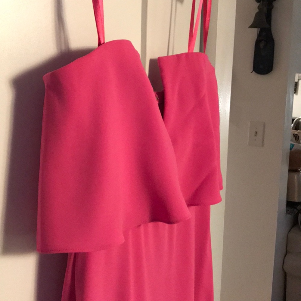 BCBG strapless pink evening gown.